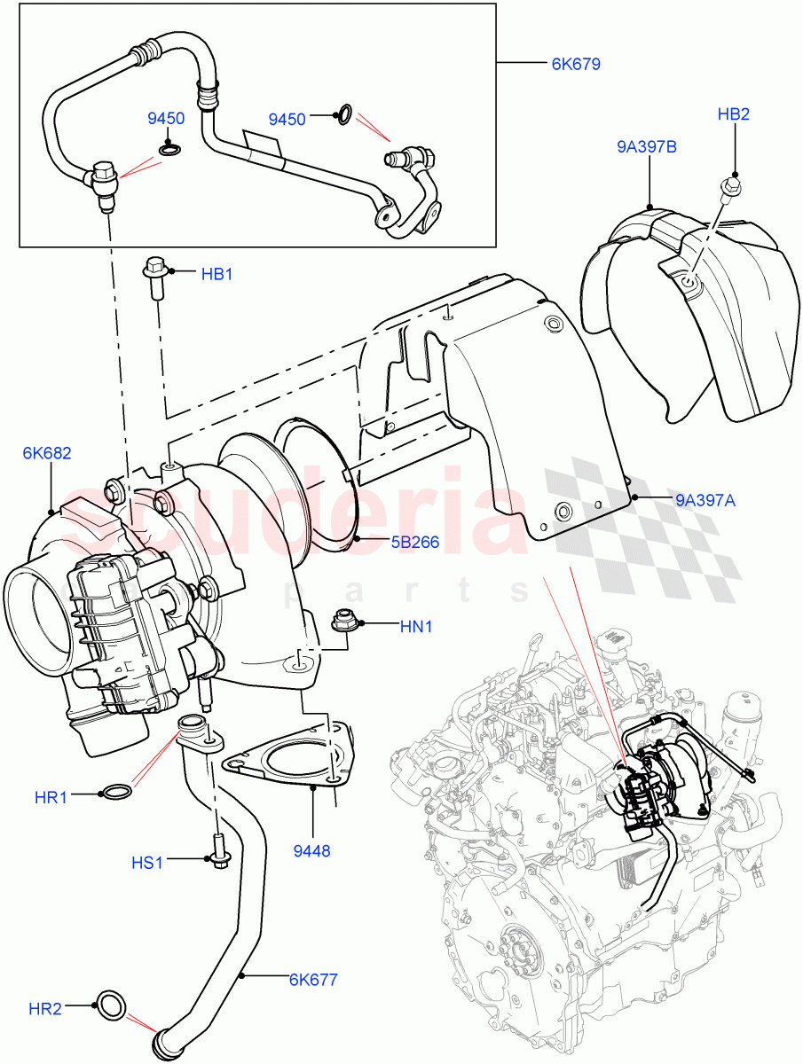 Turbocharger(2.0L AJ20D4 Diesel Mid PTA,Halewood (UK),2.0L AJ20D4 Diesel LF PTA) of Land Rover Land Rover Range Rover Evoque (2019+) [2.0 Turbo Diesel]