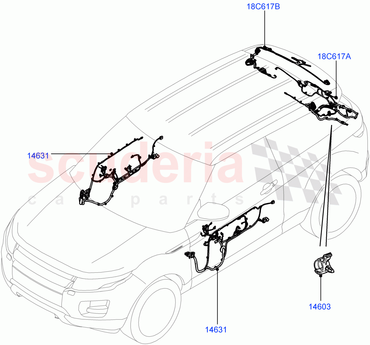 Wiring - Body Closures(Front And Rear Doors)(3 Door,Halewood (UK))((V)TOFH999999) of Land Rover Land Rover Range Rover Evoque (2012-2018) [2.0 Turbo Diesel]