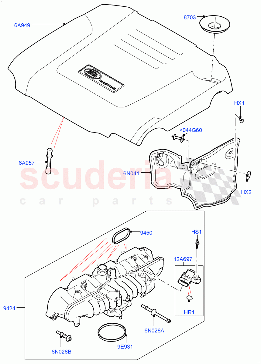 Inlet Manifold (Solihull Plant Build) (2.0L I4 High DOHC AJ200 Petrol, 2.0L AJ200P Hi PHEV) ((V) FROMJA000001) of Land Rover Land Rover Discovery 5 (2017+) [2.0 Turbo Petrol AJ200P]