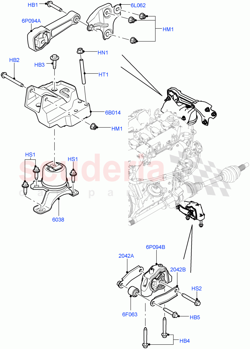 Engine Mounting (2.0L 16V TIVCT T/C Gen2 Petrol, Halewood (UK), 2.0L 16V TIVCT T/C 240PS Petrol) of Land Rover Land Rover Discovery Sport (2015+) [2.0 Turbo Petrol AJ200P]