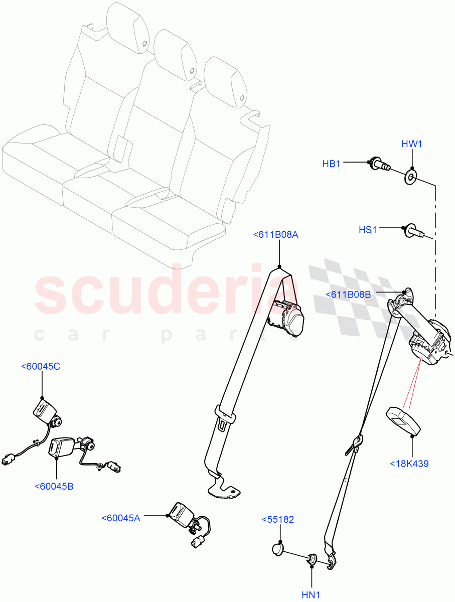 Rear Seat Belts(Nitra Plant Build)((V)FROMK2000001) of Land Rover Land Rover Discovery 5 (2017+) [2.0 Turbo Diesel]