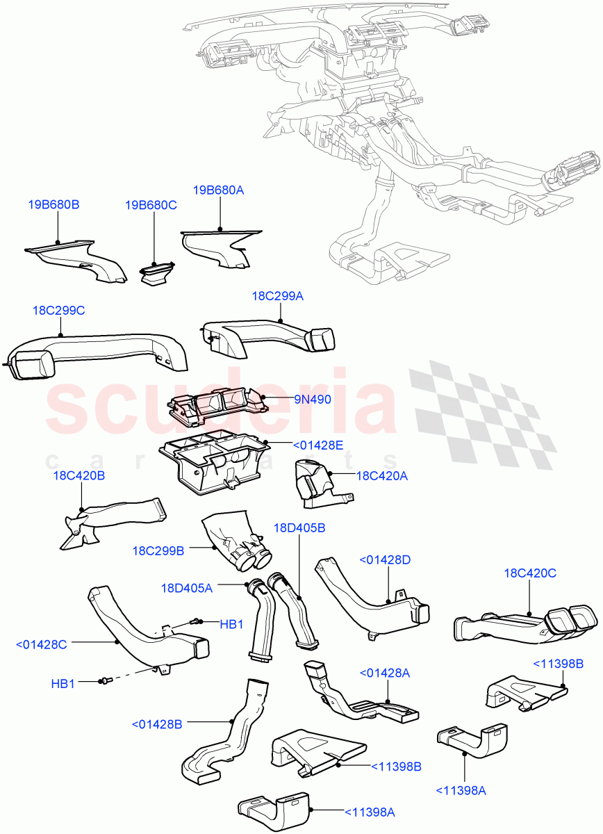 Air Vents, Louvres And Ducts(Internal Components)(Changsu (China),Less Head Up Display)((V)FROMEG000001) of Land Rover Land Rover Range Rover Evoque (2012-2018) [2.0 Turbo Petrol AJ200P]