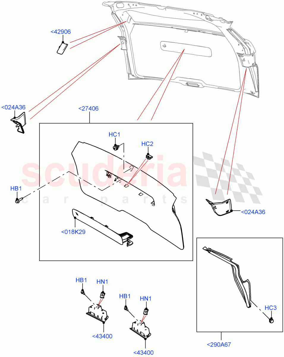 Back Door/Tailgate Trim Panels(Changsu (China)) of Land Rover Land Rover Range Rover Evoque (2019+) [2.0 Turbo Diesel AJ21D4]