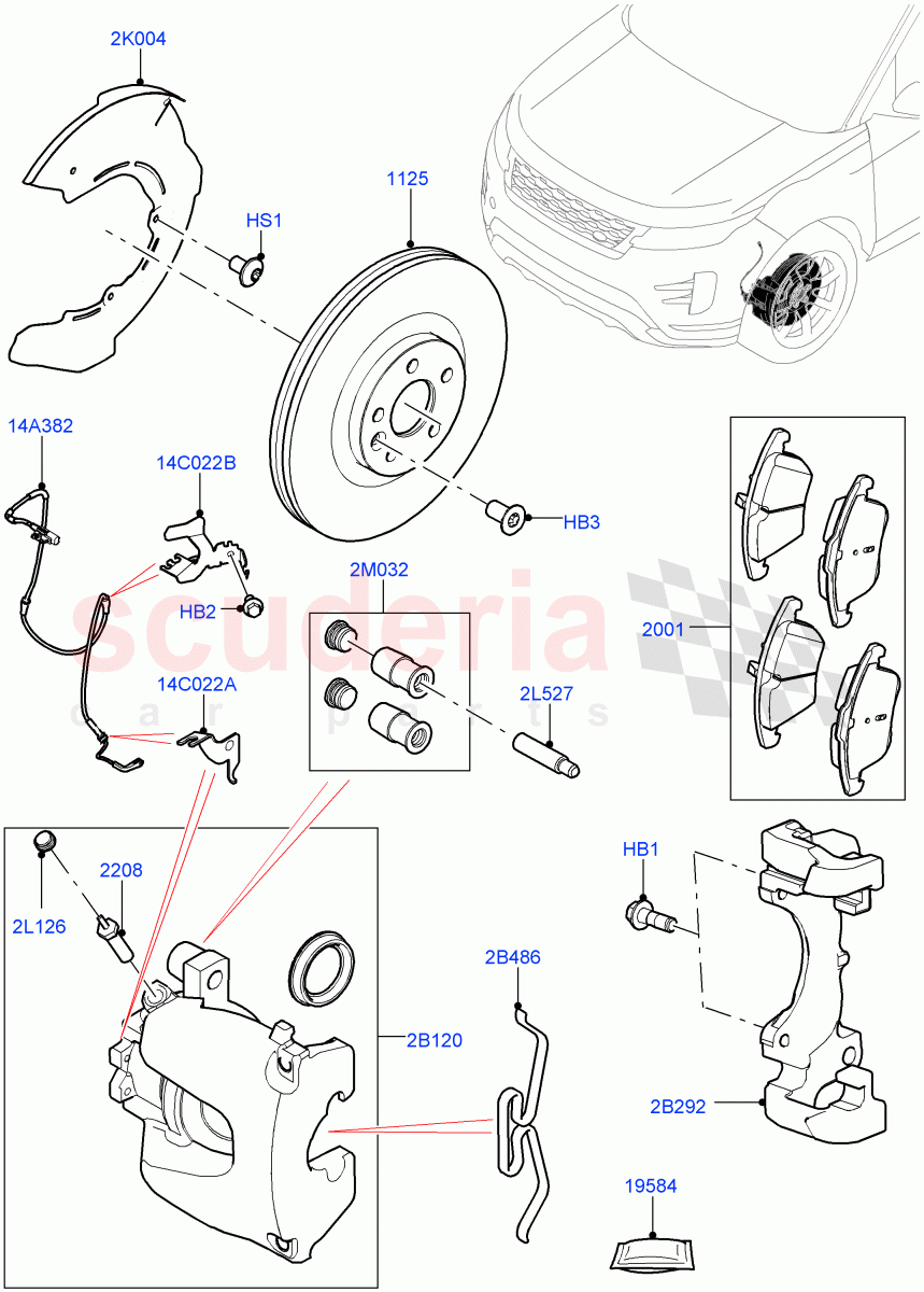 Front Brake Discs And Calipers (Itatiaia (Brazil), Disc Brake Size Frt 17/RR 16, Front Disc And Caliper Size 17) of Land Rover Land Rover Range Rover Evoque (2019+) [2.0 Turbo Diesel]