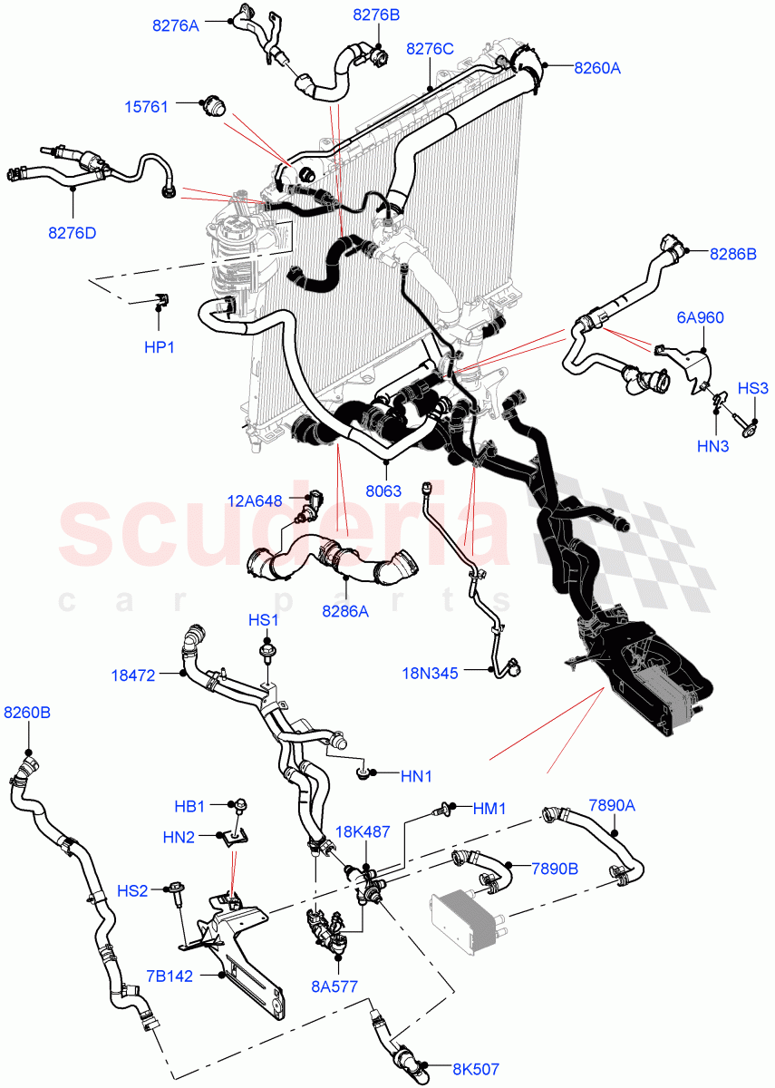 Cooling System Pipes And Hoses(3.0L AJ20D6 Diesel High,Less Engine Cooling System)((V)FROMP2000001) of Land Rover Land Rover Discovery 5 (2017+) [3.0 I6 Turbo Diesel AJ20D6]