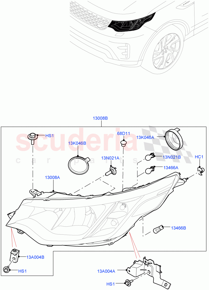 Headlamps And Front Flasher Lamps(Solihull Plant Build)(With Halogen Headlamp)((V)FROMHA000001) of Land Rover Land Rover Discovery 5 (2017+) [2.0 Turbo Diesel]