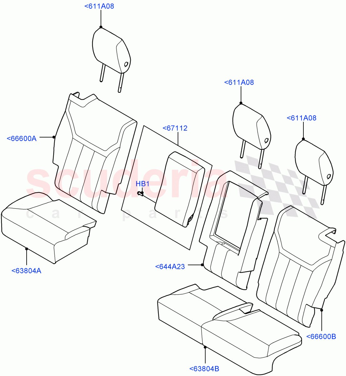 Rear Seat Covers(Solihull Plant Build)(Taurus Leather Perforated,Version - Core,60/40 Load Through With Slide)((V)FROMHA000001) of Land Rover Land Rover Discovery 5 (2017+) [3.0 DOHC GDI SC V6 Petrol]