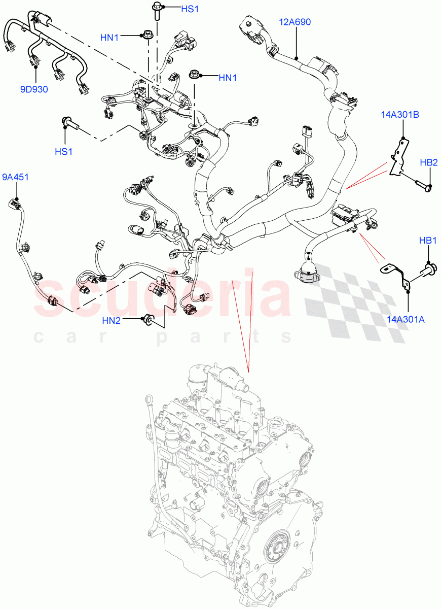 Engine Harness (2.0L AJ20P4 Petrol Mid PTA, Itatiaia (Brazil), 2.0L AJ20P4 Petrol High PTA, 2.0L AJ20P4 Petrol E100 PTA) of Land Rover Land Rover Range Rover Evoque (2019+) [2.0 Turbo Diesel]