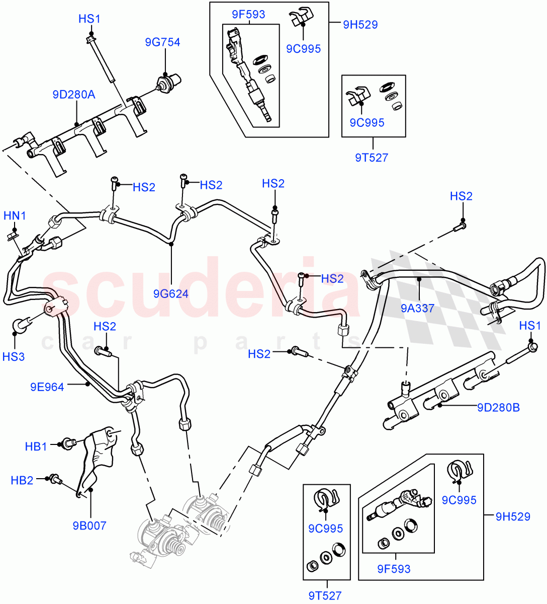 Fuel Injectors And Pipes (Solihull Plant Build) (3.0L DOHC GDI SC V6 PETROL) ((V) FROMEA000001) of Land Rover Land Rover Discovery 4 (2010-2016) [3.0 DOHC GDI SC V6 Petrol]