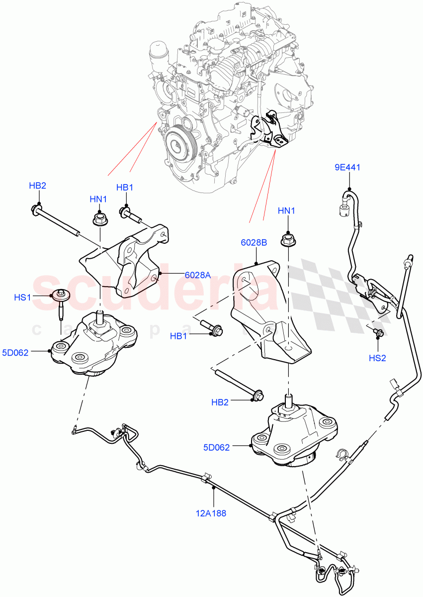 Engine Mounting(Nitra Plant Build)(2.0L I4 DSL HIGH DOHC AJ200) of Land Rover Land Rover Defender (2020+) [3.0 I6 Turbo Diesel AJ20D6]