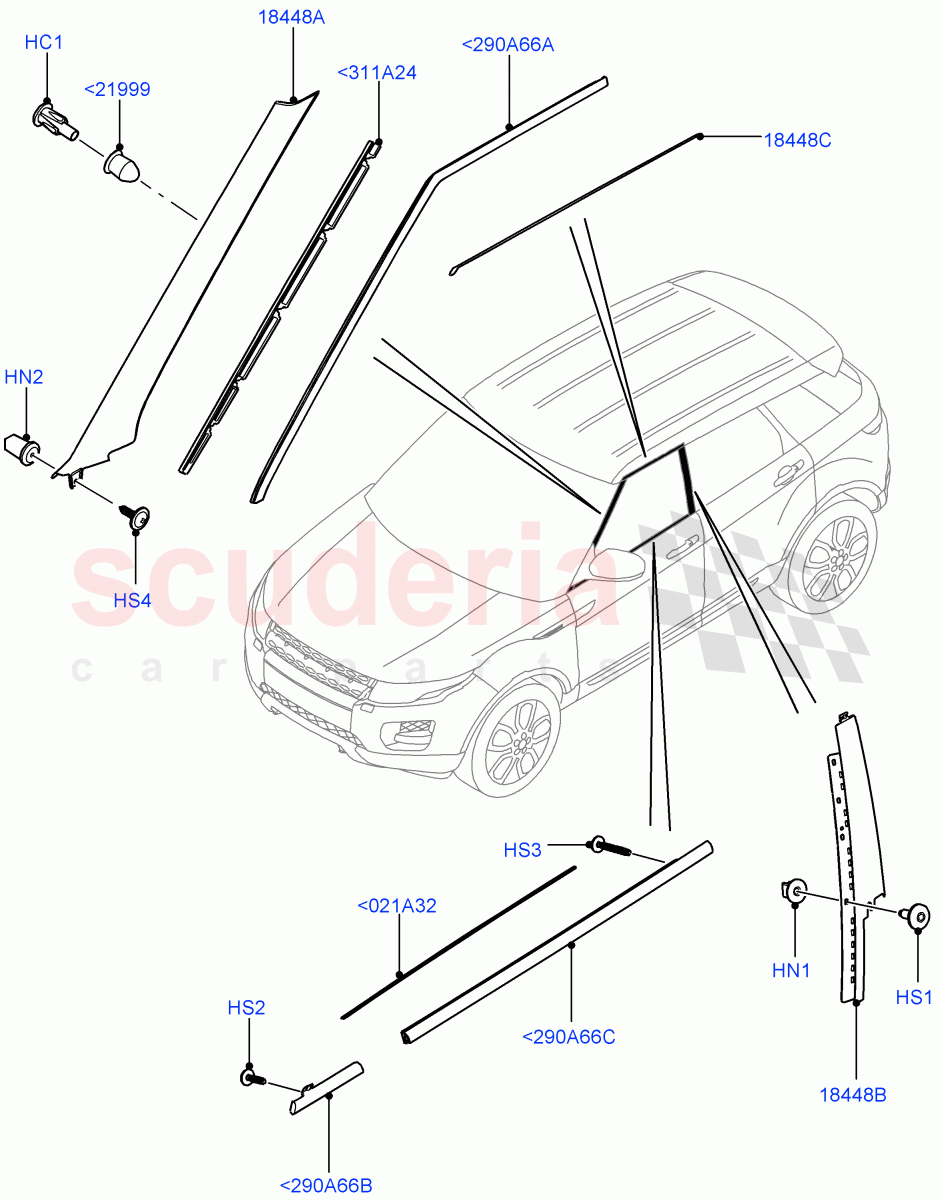 Front Doors, Hinges & Weatherstrips (Finishers) (3 Door, Halewood (UK), 5 Door) of Land Rover Land Rover Range Rover Evoque (2012-2018) [2.0 Turbo Petrol AJ200P]