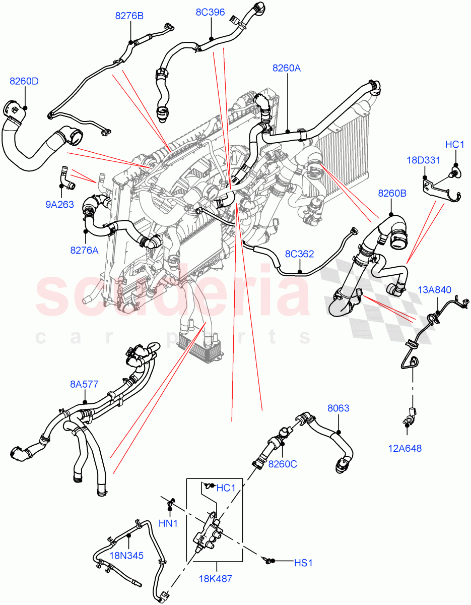 Cooling System Pipes And Hoses(2.0L I4 High DOHC AJ200 Petrol,With Standard Engine Cooling System,2.0L I4 Mid DOHC AJ200 Petrol) of Land Rover Land Rover Range Rover Velar (2017+) [2.0 Turbo Petrol AJ200P]