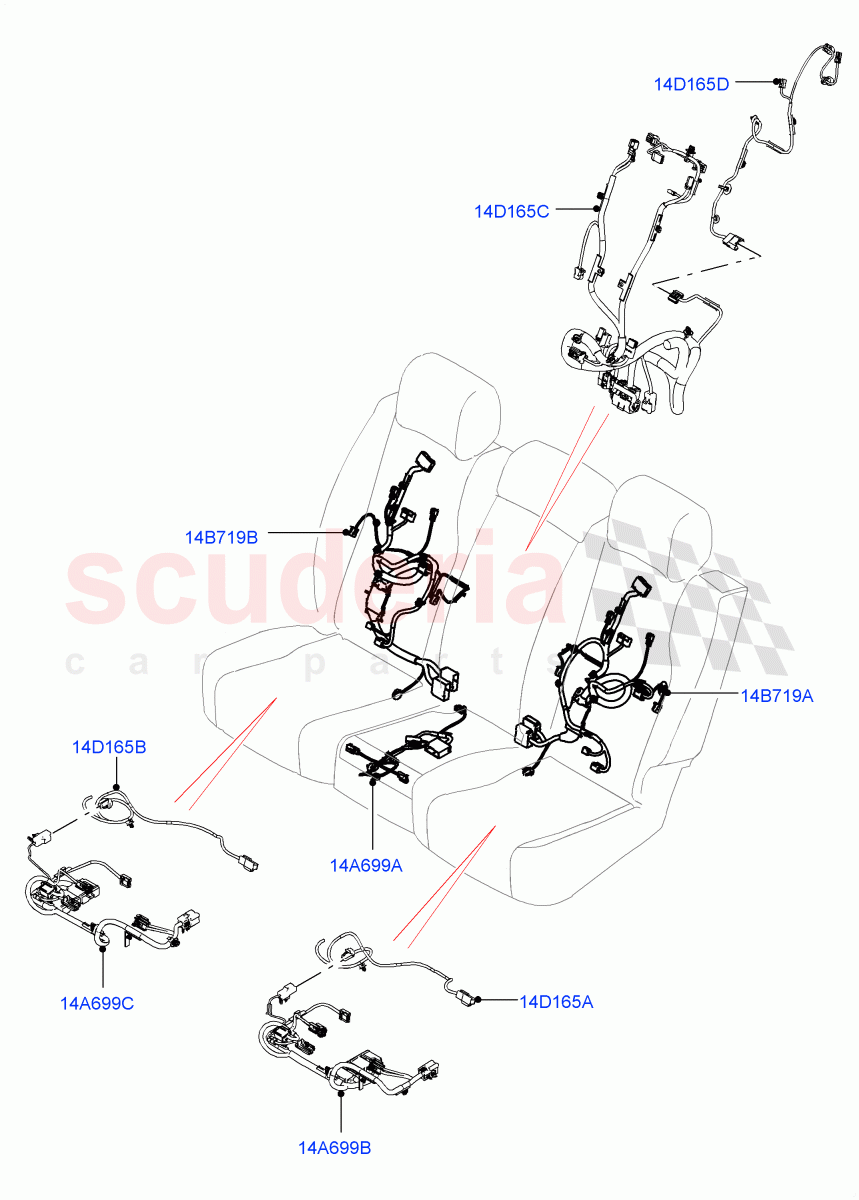 Wiring - Seats(Rear Seats)(40/20/40 Super Slouch Rear Seat)((V)FROMJA000001,(V)TOJA999999) of Land Rover Land Rover Range Rover (2012-2021) [2.0 Turbo Petrol GTDI]