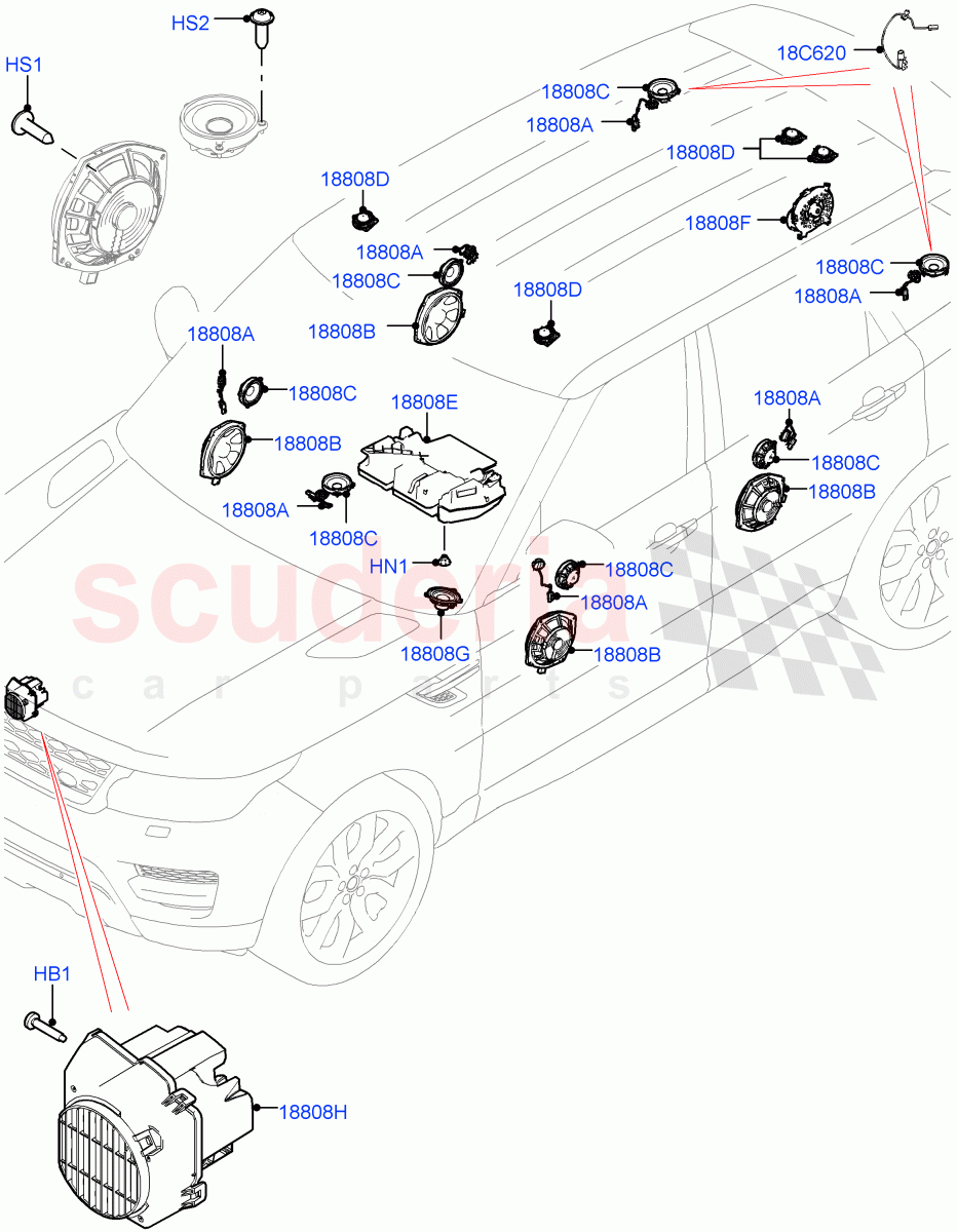 Speakers(Super Premium Audio 2500 W) of Land Rover Land Rover Range Rover Sport (2014+) [2.0 Turbo Petrol GTDI]
