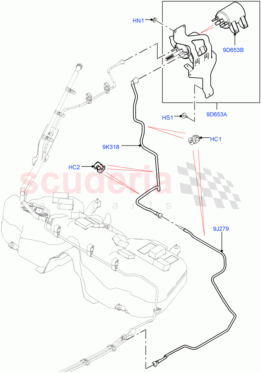 Fuel Lines (2.0L I4 High DOHC AJ200 Petrol, Fuel Tank-Petrol W/O Leak Detection, 2.0L I4 Mid DOHC AJ200 Petrol) ((V) FROMKA000001, (V) TOLA999999) of Land Rover Land Rover Range Rover Velar (2017+) [2.0 Turbo Petrol AJ200P]