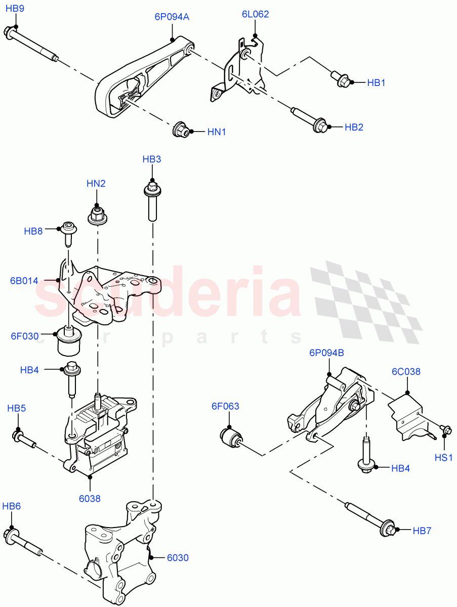 Engine Mounting(2.0L AJ20P4 Petrol Mid PTA,Changsu (China),2.0L AJ20P4 Petrol High PTA,2.0L AJ20P4 Petrol E100 PTA) of Land Rover Land Rover Range Rover Evoque (2019+) [1.5 I3 Turbo Petrol AJ20P3]