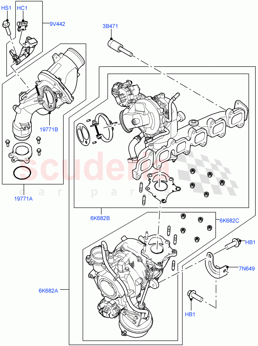 Turbocharger(3.0L AJ20D6 Diesel High)((V)FROMLA000001) of Land Rover Land Rover Range Rover Sport (2014+) [3.0 I6 Turbo Diesel AJ20D6]