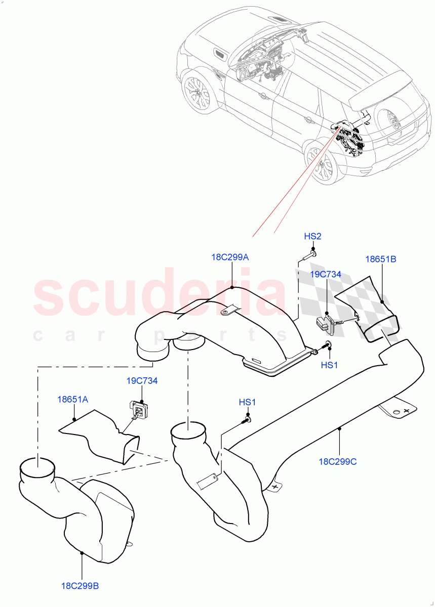 Air Vents, Louvres And Ducts (Under Rear Seat, Internal Components) (With 5 Seat Configuration, Premium Air Conditioning-Front/Rear) ((V) FROMKA000001) of Land Rover Land Rover Range Rover Sport (2014+) [2.0 Turbo Diesel]