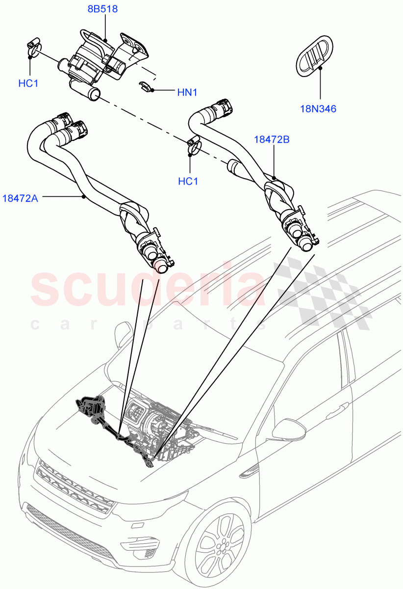 Heater Hoses(2.2L CR DI 16V Diesel,Halewood (UK),2.0L 16V TIVCT T/C 240PS Petrol) of Land Rover Land Rover Discovery Sport (2015+) [2.0 Turbo Petrol AJ200P]