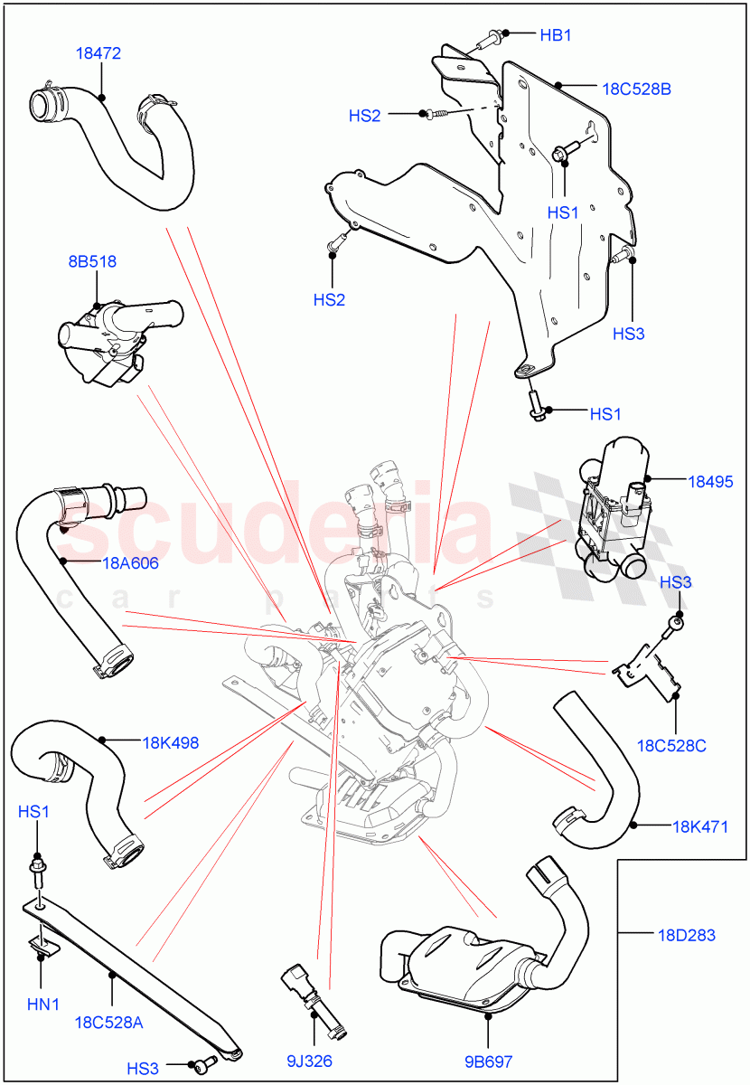 Auxiliary Fuel Fired Pre-Heater(External Components)(2.0L I4 DSL HIGH DOHC AJ200,Fuel Heater W/Pk Heat With Remote,2.0L I4 DSL MID DOHC AJ200,2.0L AJ21D4 Diesel Mid) of Land Rover Land Rover Range Rover Velar (2017+) [2.0 Turbo Petrol AJ200P]