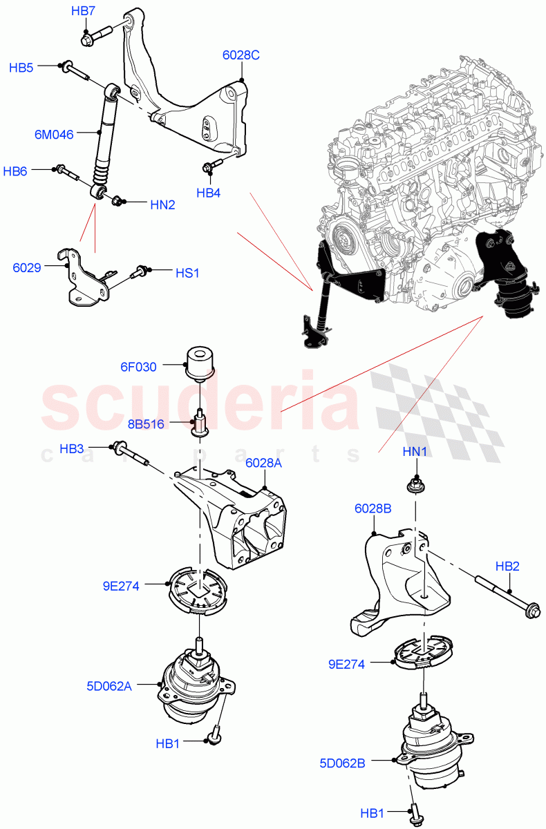 Engine Mounting(3.0L AJ20D6 Diesel High) of Land Rover Land Rover Range Rover (2022+) [4.4 V8 Turbo Petrol NC10]