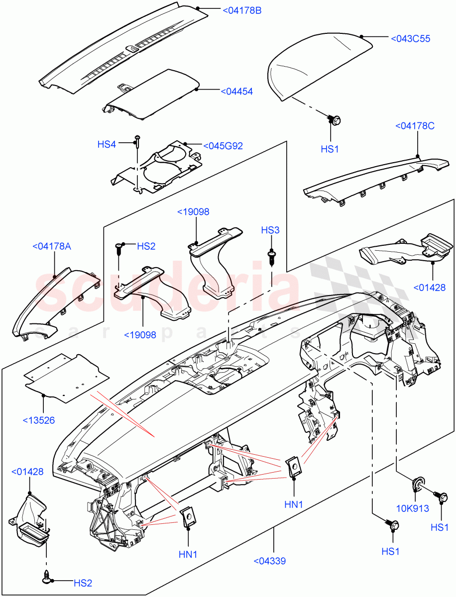 Instrument Panel (Upper, Solihull Plant Build, External Components) (Less Head Up Display) ((V) FROMHA000001) of Land Rover Land Rover Discovery 5 (2017+) [3.0 I6 Turbo Diesel AJ20D6]