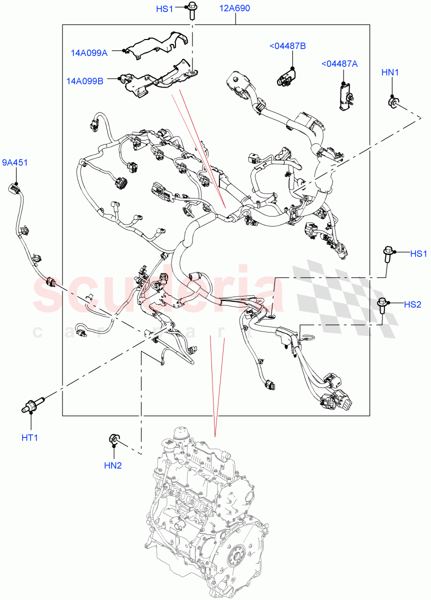 Engine Harness(2.0L AJ20D4 Diesel Mid PTA,6 Speed Manual Trans BG6,Halewood (UK),2.0L AJ20D4 Diesel LF PTA) of Land Rover Land Rover Range Rover Evoque (2019+) [2.0 Turbo Petrol AJ200P]