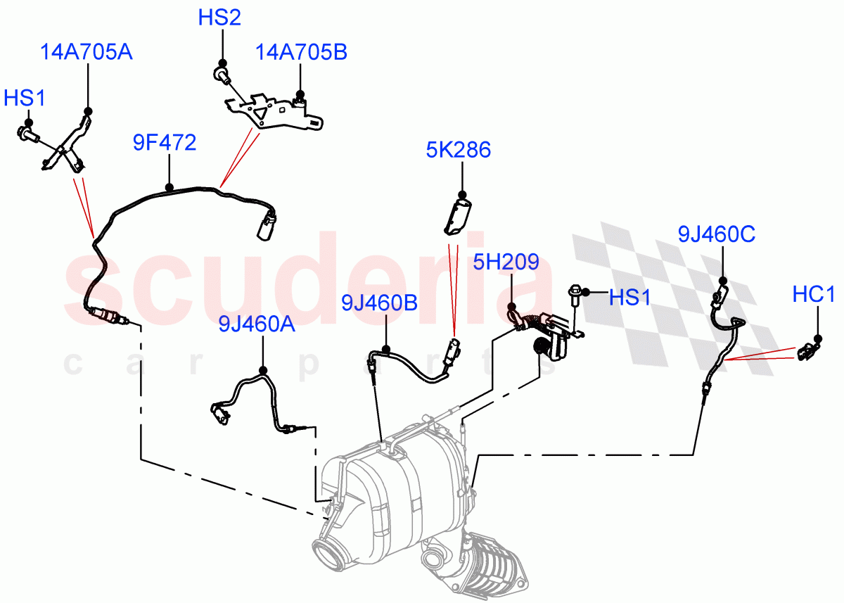 Exhaust Sensors And Modules (3.0L AJ20D6 Diesel High, Proconve L6 Emissions, Stage V Plus DPF) ((V) FROMLA000001) of Land Rover Land Rover Range Rover Velar (2017+) [3.0 I6 Turbo Diesel AJ20D6]