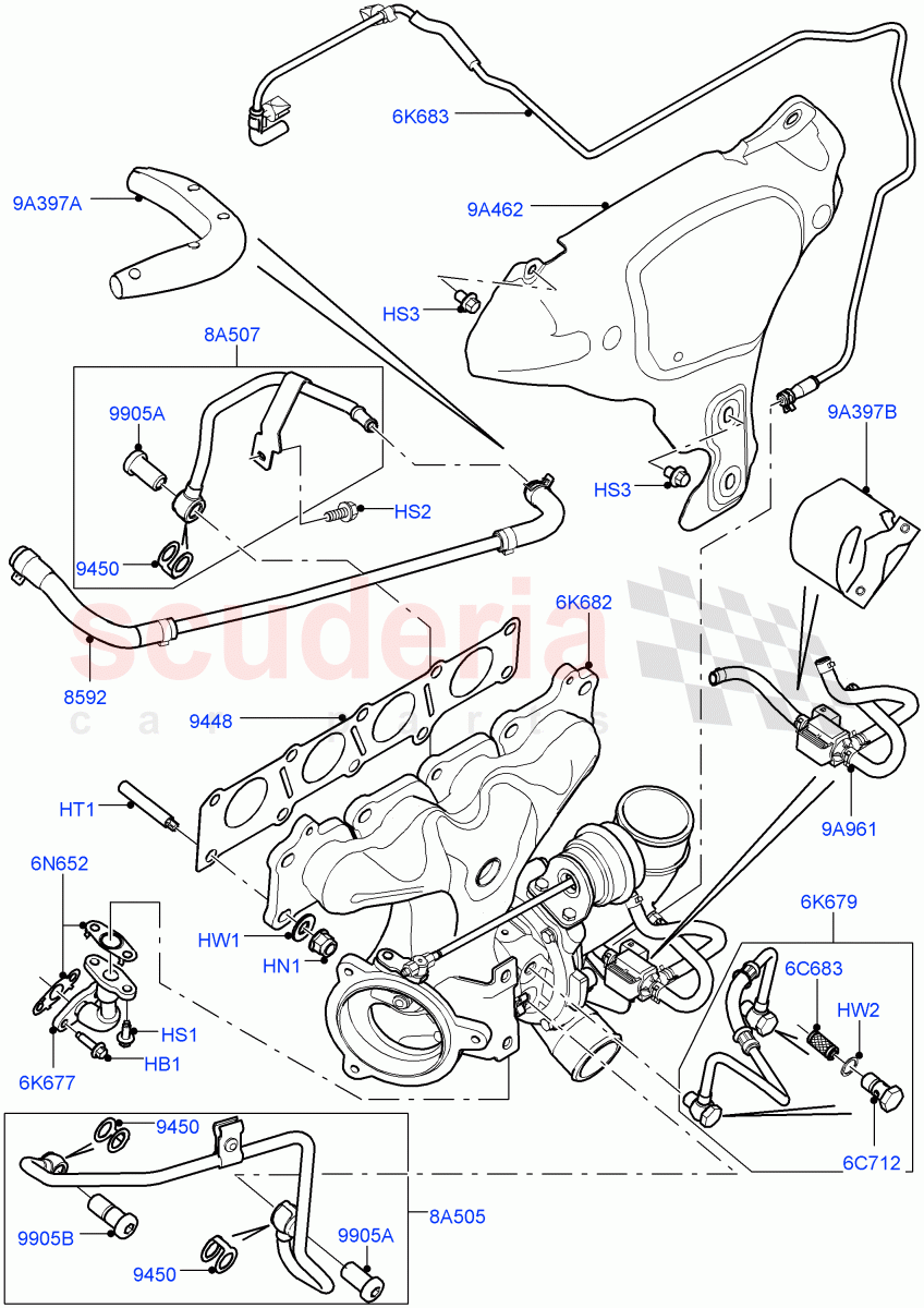 Turbocharger(2.0L 16V TIVCT T/C 240PS Petrol,Itatiaia (Brazil))((V)FROMGT000001) of Land Rover Land Rover Discovery Sport (2015+) [2.0 Turbo Petrol GTDI]