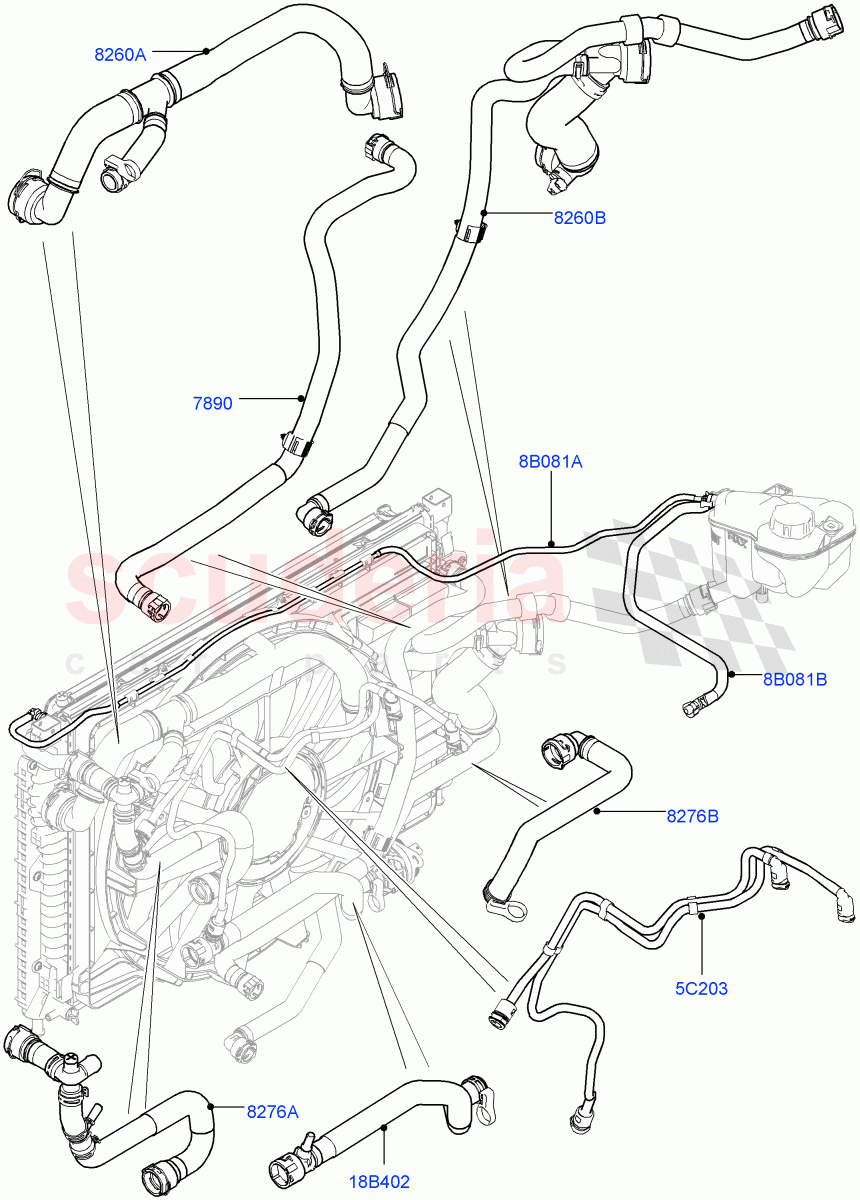 Cooling System Pipes And Hoses(2.0L I4 DSL HIGH DOHC AJ200,9 Speed Auto AWD,Halewood (UK),2.0L I4 DSL MID DOHC AJ200) of Land Rover Land Rover Range Rover Evoque (2012-2018) [2.0 Turbo Diesel]