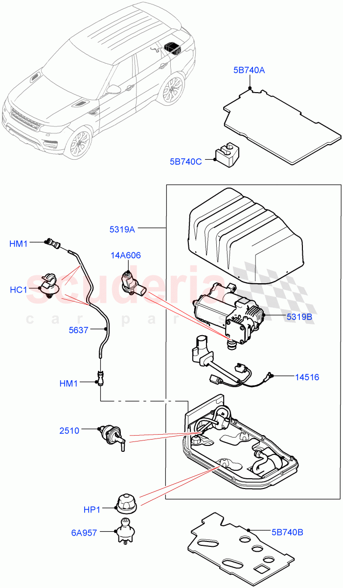 Air Suspension Compressor And Lines of Land Rover Land Rover Range Rover Sport (2014+) [2.0 Turbo Petrol GTDI]