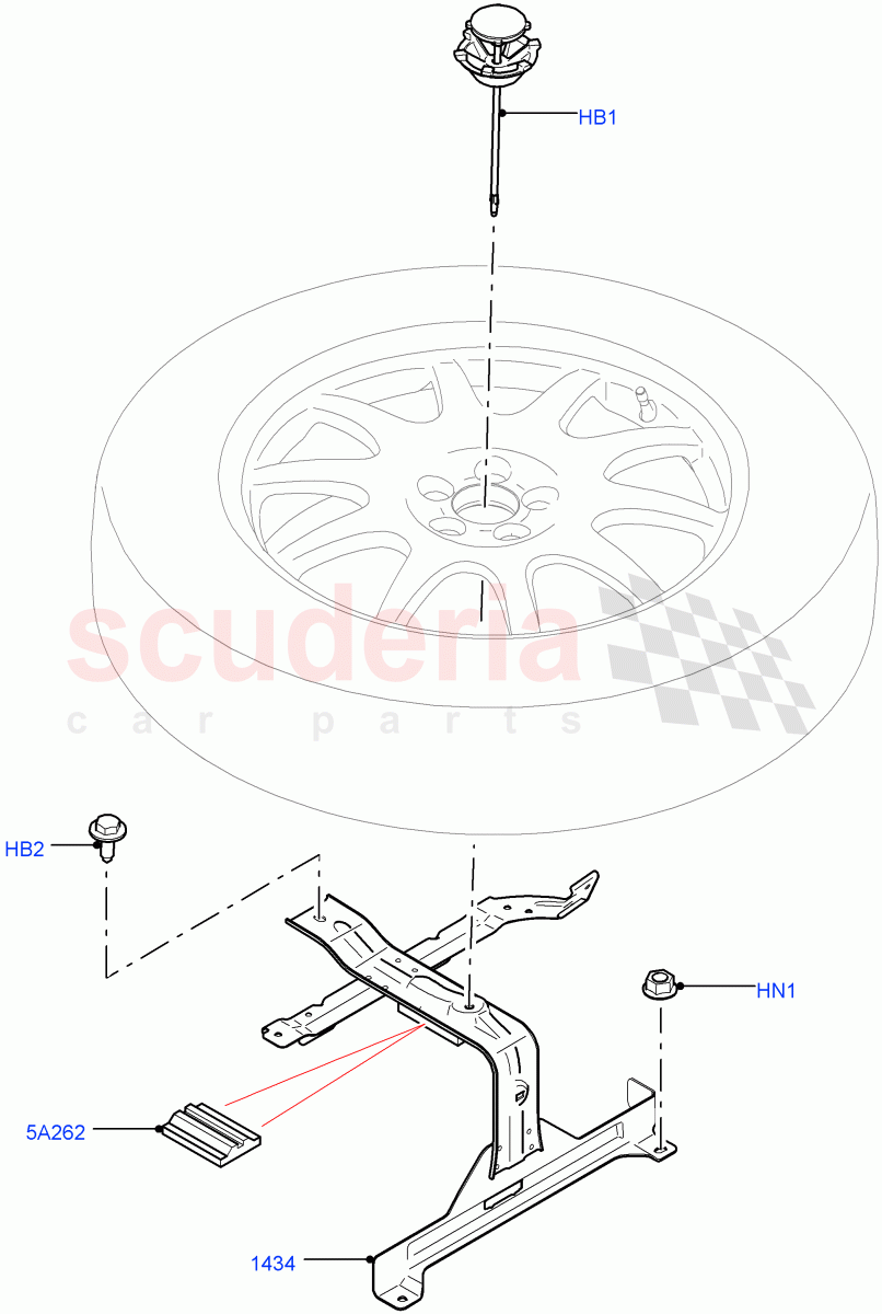 Spare Wheel Carrier (Spare Wheel - Conventional Alloy, Spare Wheel - Reduced Section Steel, With Mini Alloy Spare Wheel) ((V) TOLA999999) of Land Rover Land Rover Range Rover Velar (2017+) [3.0 I6 Turbo Diesel AJ20D6]