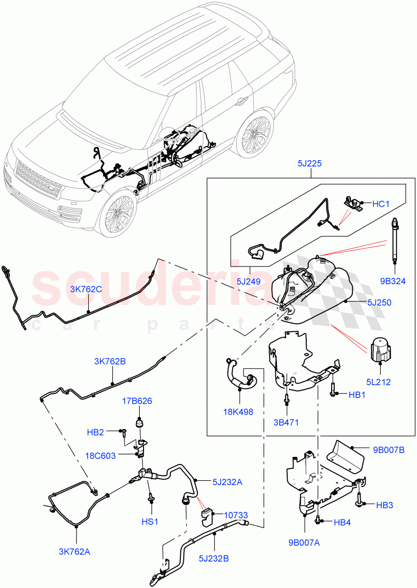 Exhaust Fluid Injection System(Tank and Lines)(3.0 V6 Diesel,With Diesel Exh Fluid Emission Tank)((V)FROMGA000001) of Land Rover Land Rover Range Rover (2012-2021) [3.0 Diesel 24V DOHC TC]