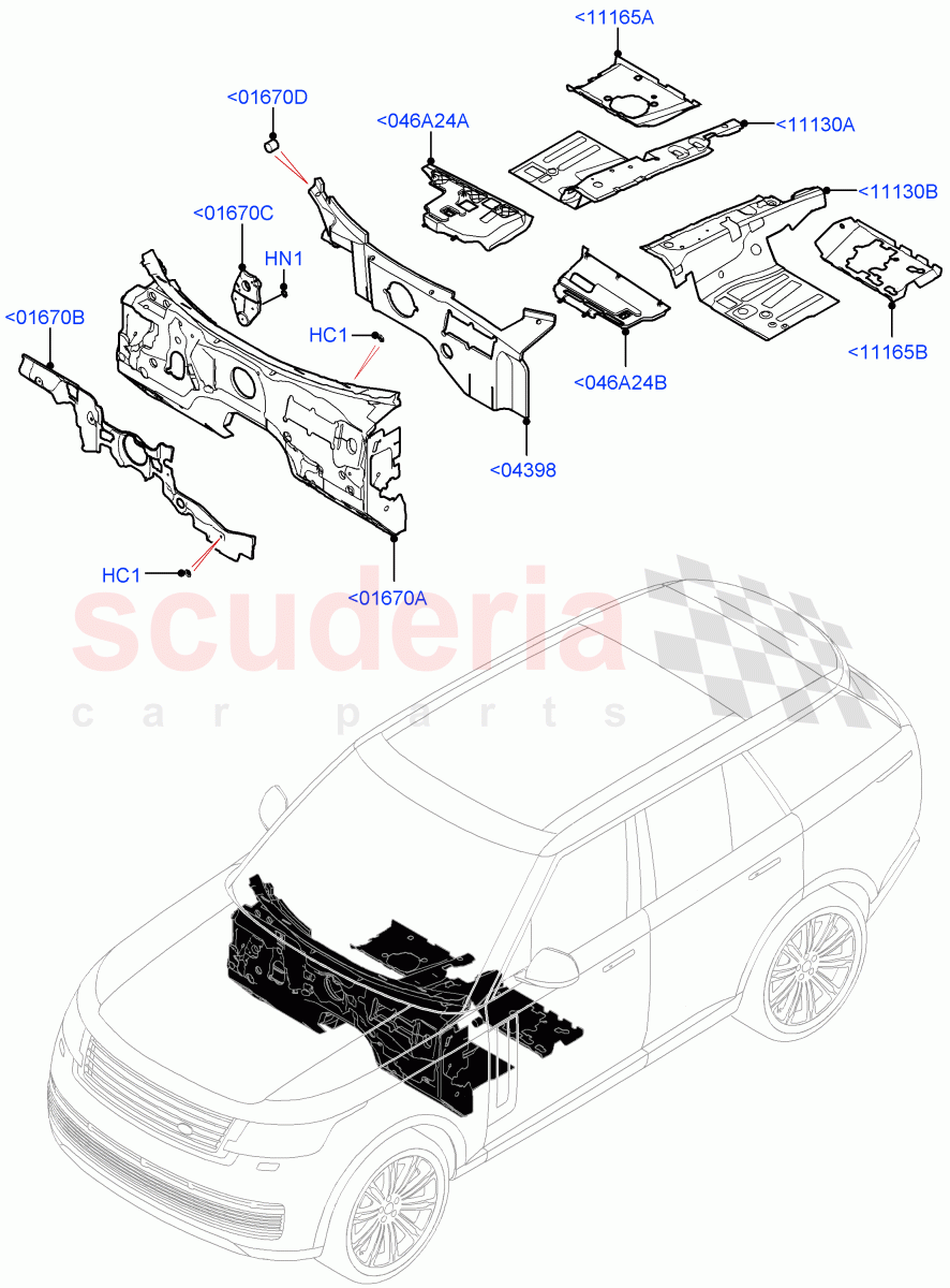Insulators - Front (Passenger Compartment) of Land Rover Land Rover Range Rover (2022+) [4.4 V8 Turbo Petrol NC10]