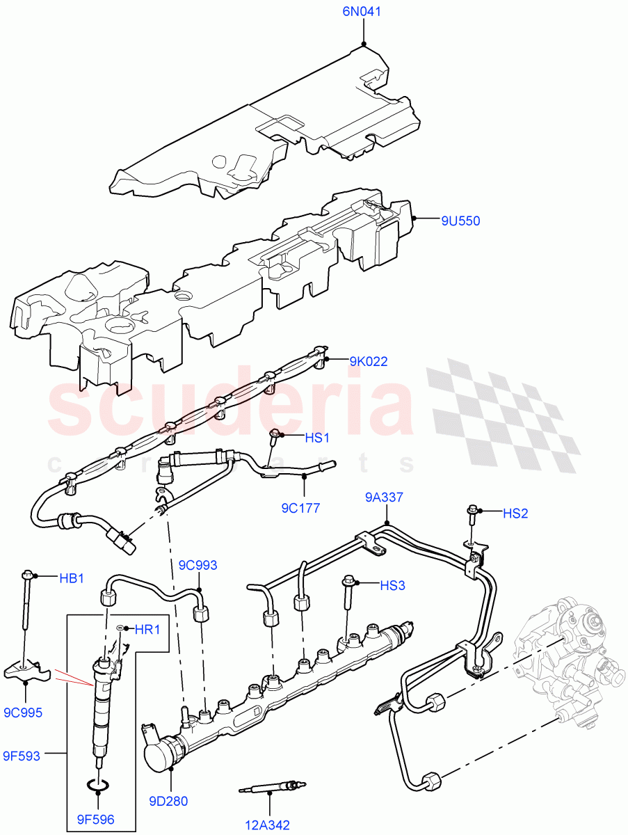 Fuel Injectors And Pipes(Nitra Plant Build)(3.0L AJ20D6 Diesel High)((V)FROMM2000001) of Land Rover Land Rover Discovery 5 (2017+) [3.0 I6 Turbo Diesel AJ20D6]