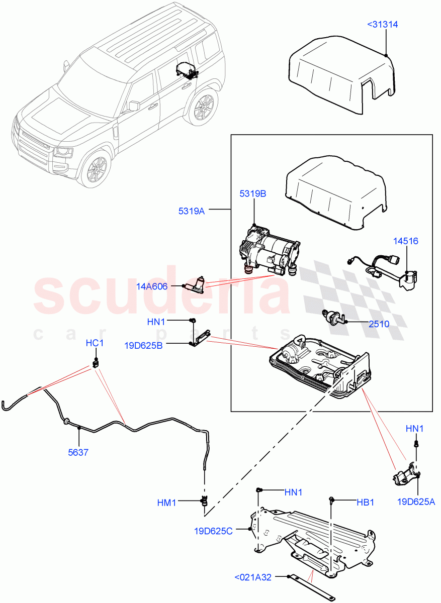 Air Suspension Compressor And Lines(Compressor Assy)(With Four Corner Air Suspension,Less Electric Engine Battery,Electric Engine Battery-MHEV) of Land Rover Land Rover Defender (2020+) [2.0 Turbo Petrol AJ200P]