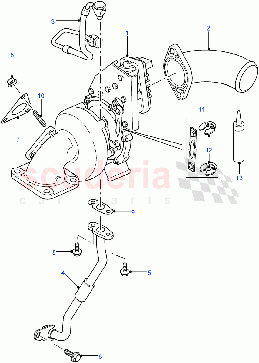 Turbocharger(2.4L Duratorq-TDCi HPCR(140PS)-Puma)((V)FROM7A000001,(V)TOBA999999) of Land Rover Land Rover Defender (2007-2016)