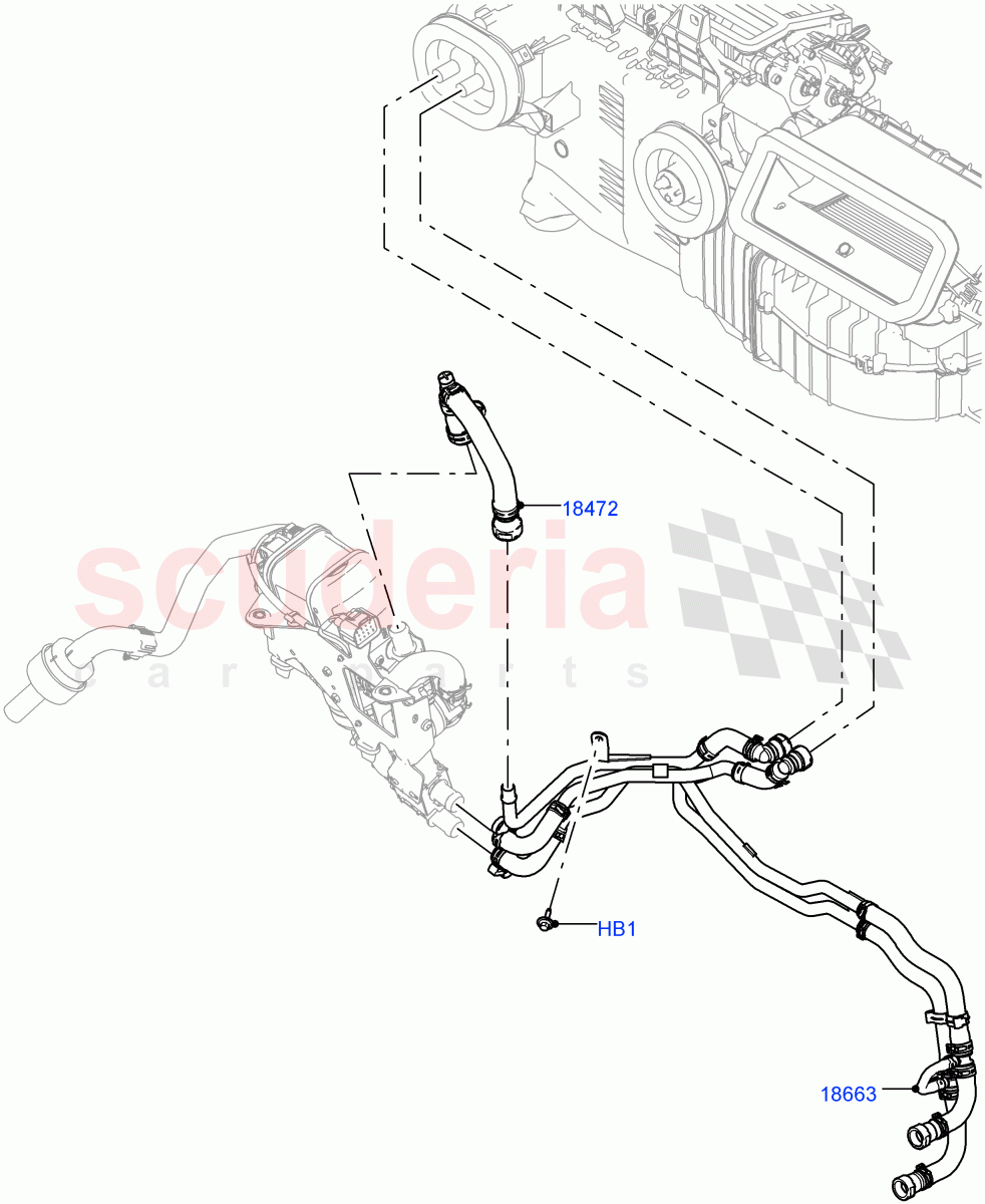 Heater Hoses (Solihull Plant Build) (2.0L I4 DSL HIGH DOHC AJ200, With Fuel Fired Heater, With Manual Air Conditioning, Park Heating With Remote Control, With Front Comfort Air Con (IHKA), 2.0L I4 DSL MID DOHC AJ200, Premium Air Conditioning-Front/Rear) ((V) FROMJA000001, (V) TOJA999999) of Land Rover Land Rover Discovery 5 (2017+) [3.0 DOHC GDI SC V6 Petrol]