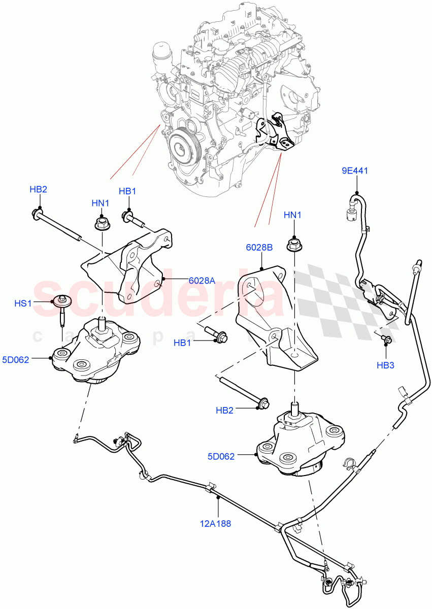 Engine Mounting(Nitra Plant Build)(2.0L I4 DSL MID DOHC AJ200,2.0L I4 DSL HIGH DOHC AJ200)((V)FROMK2000001) of Land Rover Land Rover Discovery 5 (2017+) [3.0 I6 Turbo Petrol AJ20P6]