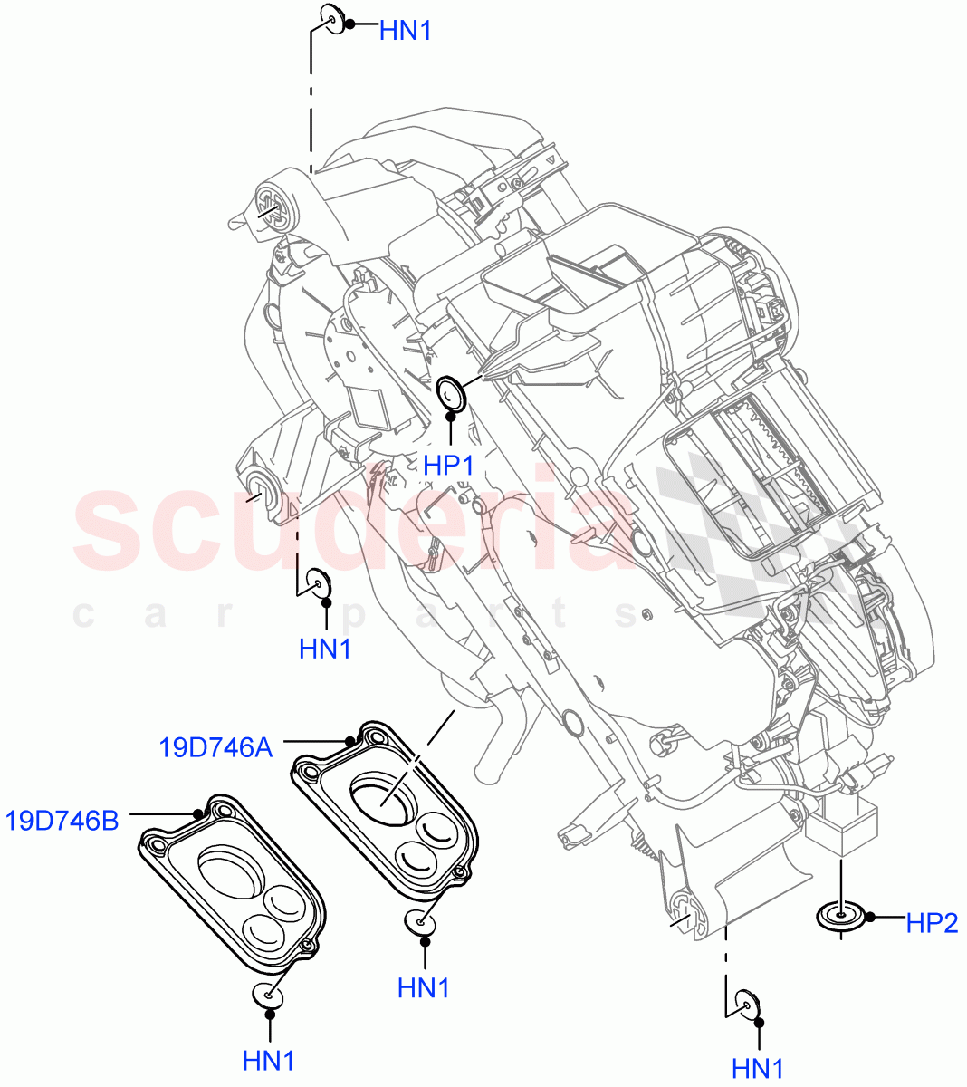 Heater/Air Cond.External Components (Nitra Plant Build, Auxiliary Unit) (Premium Air Conditioning-Front/Rear, With Manual Air Conditioning, With Front Comfort Air Con (IHKA), With Air Conditioning - Front/Rear) ((V) FROMK2000001) of Land Rover Land Rover Discovery 5 (2017+) [3.0 DOHC GDI SC V6 Petrol]