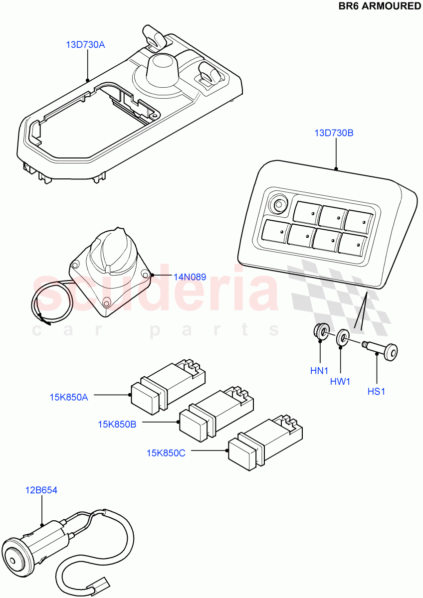 Switches(With B6 Level Armouring)((V)FROMAA000001) of Land Rover Land Rover Discovery 4 (2010-2016) [2.7 Diesel V6]