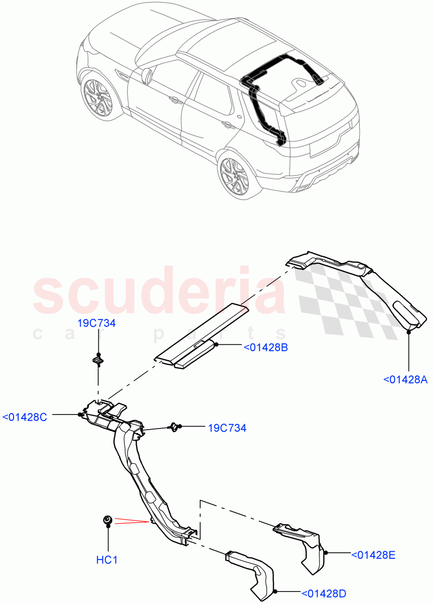 Air Vents, Louvres And Ducts(Headliner, Solihull Plant Build, Internal Components)(With Air Conditioning - Front/Rear)((V)FROMHA000001,(V)TOJA999999) of Land Rover Land Rover Discovery 5 (2017+) [2.0 Turbo Petrol AJ200P]