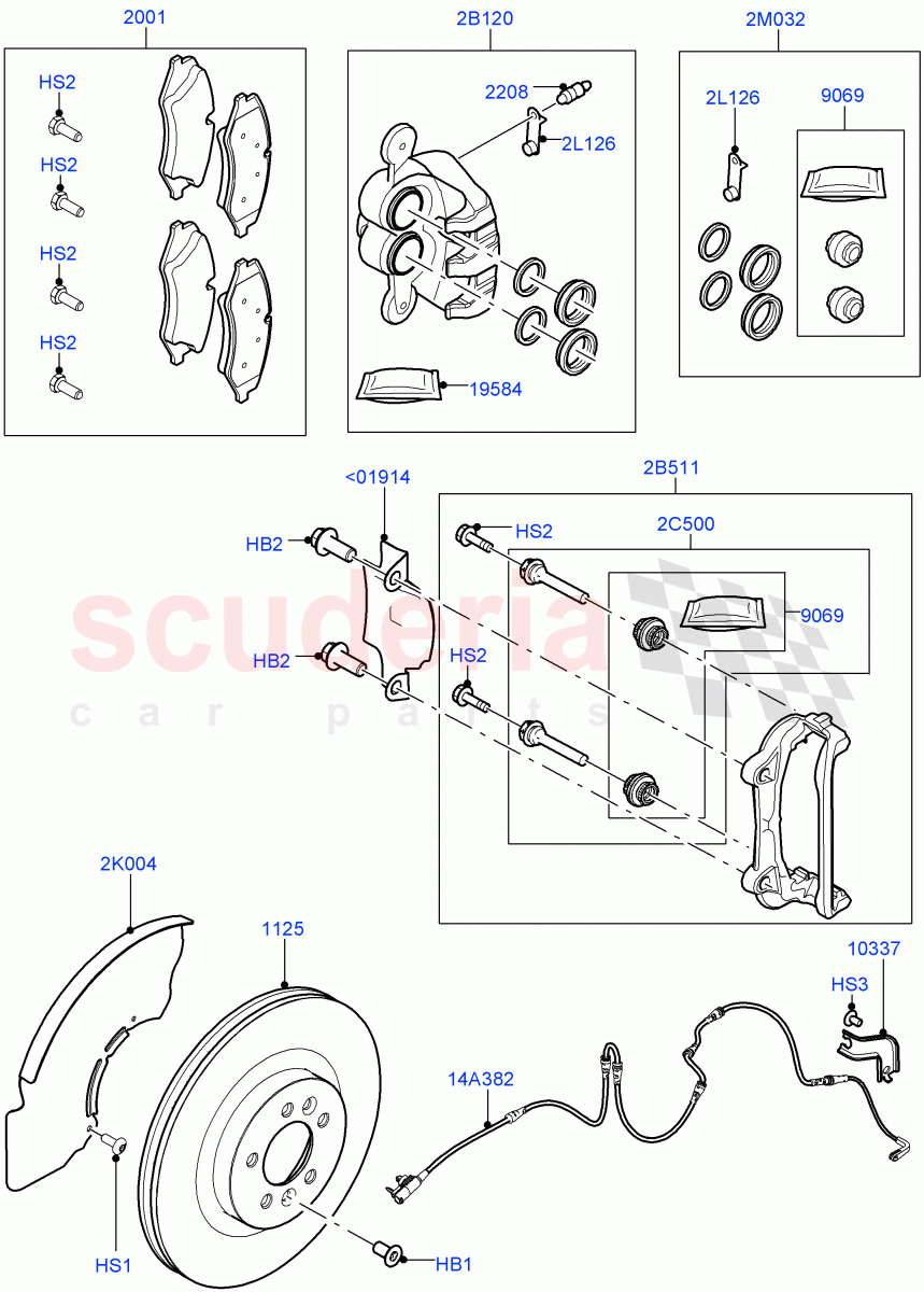 Front Brake Discs And Calipers(Nitra Plant Build)(Front Disc And Caliper Size 18,Disc And Caliper Size-Frt 18/RR 18)((V)FROMK2000001) of Land Rover Land Rover Discovery 5 (2017+) [3.0 I6 Turbo Diesel AJ20D6]