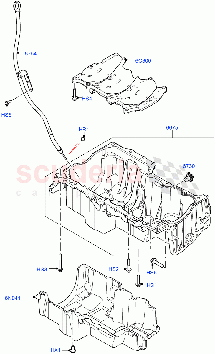 Oil Pan/Oil Level Indicator(2.0L AJ20P4 Petrol Mid PTA,Itatiaia (Brazil),2.0L AJ20P4 Petrol High PTA,2.0L AJ20P4 Petrol E100 PTA) of Land Rover Land Rover Range Rover Evoque (2019+) [2.0 Turbo Petrol AJ200P]