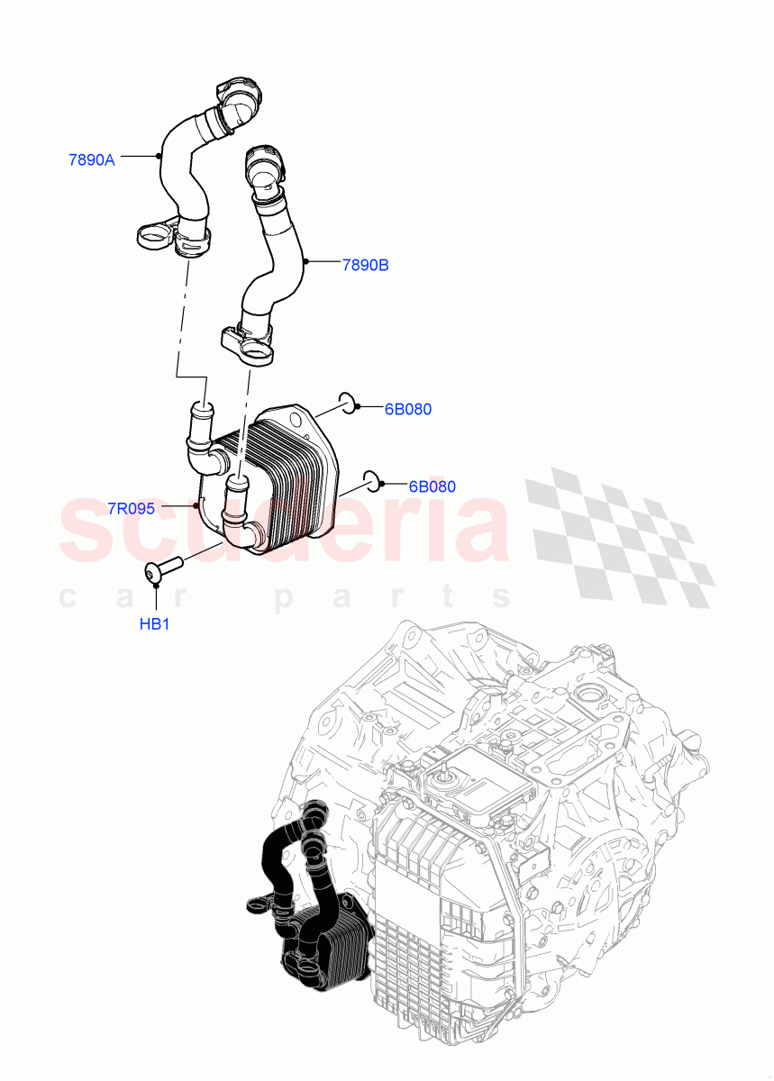 Transmission Cooling Systems (1.5L AJ20P3 Petrol High, 8 Speed Automatic Trans 8G30, Changsu (China), 1.5L AJ20P3 Petrol High PHEV) of Land Rover Land Rover Range Rover Evoque (2019+) [1.5 I3 Turbo Petrol AJ20P3]