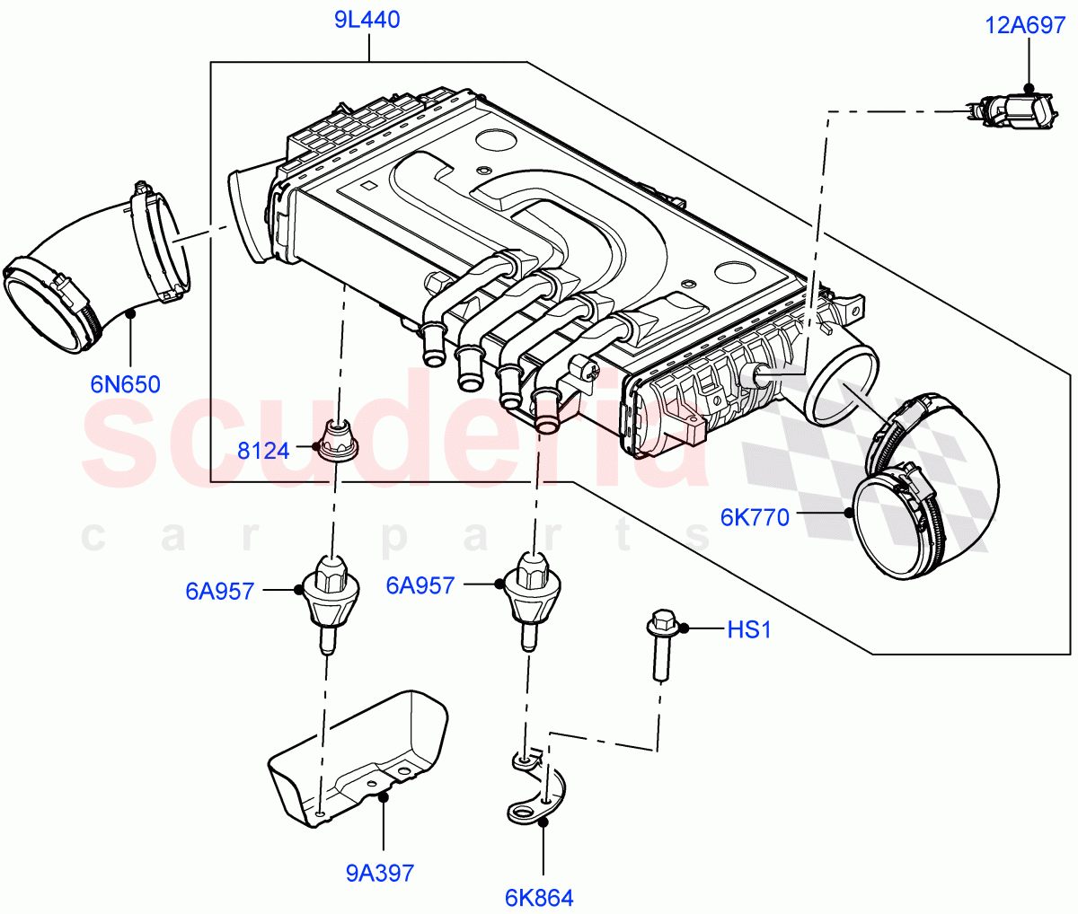 Intercooler/Air Ducts And Hoses (3.0L AJ20D6 Diesel High) ((V) FROMLA000001) of Land Rover Land Rover Range Rover Sport (2014+) [3.0 I6 Turbo Diesel AJ20D6]