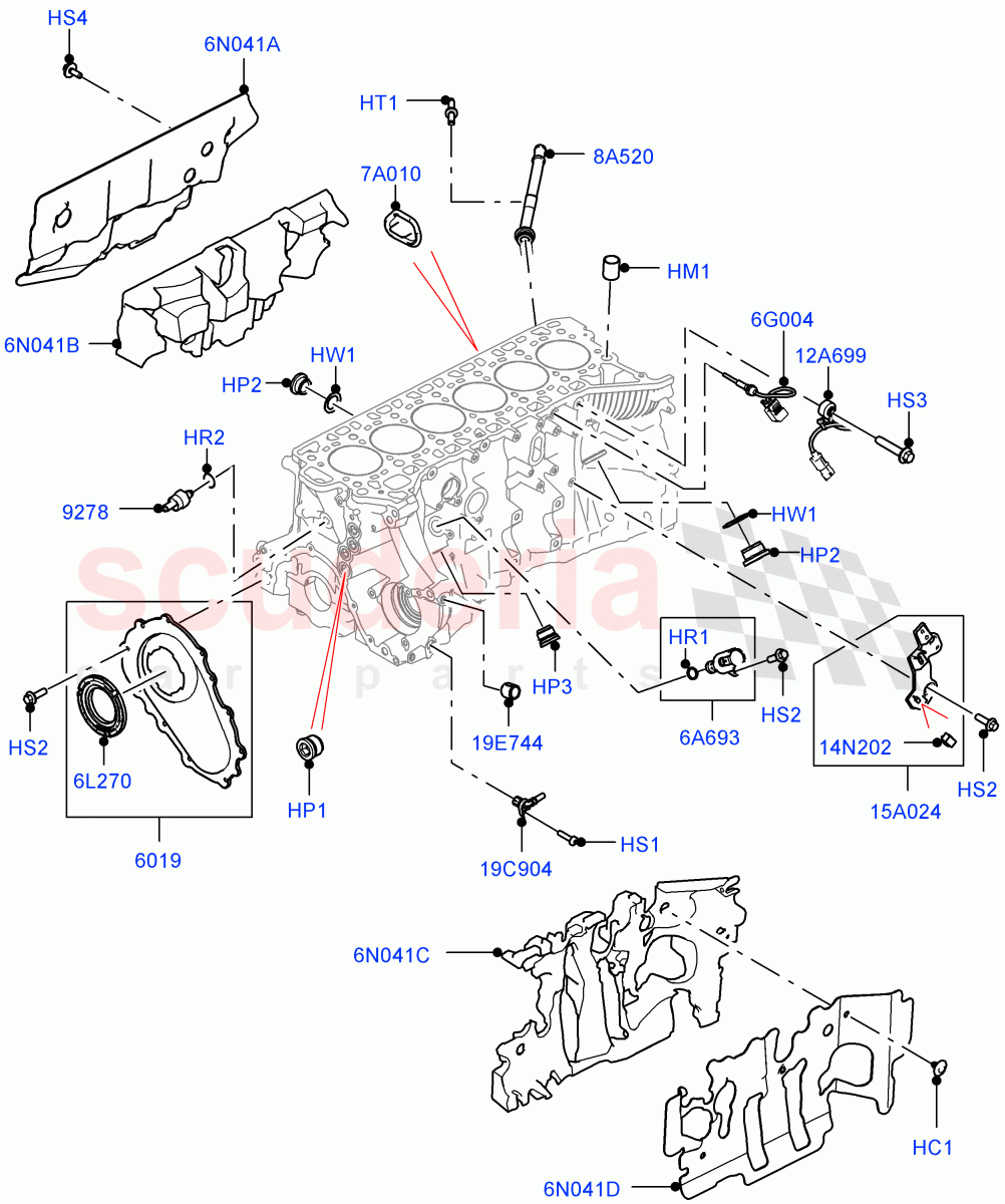 Cylinder Block And Plugs (Nitra Plant Build) (3.0L AJ20P6 Petrol High) ((V) FROML2000001) of Land Rover Land Rover Defender (2020+) [3.0 I6 Turbo Petrol AJ20P6]