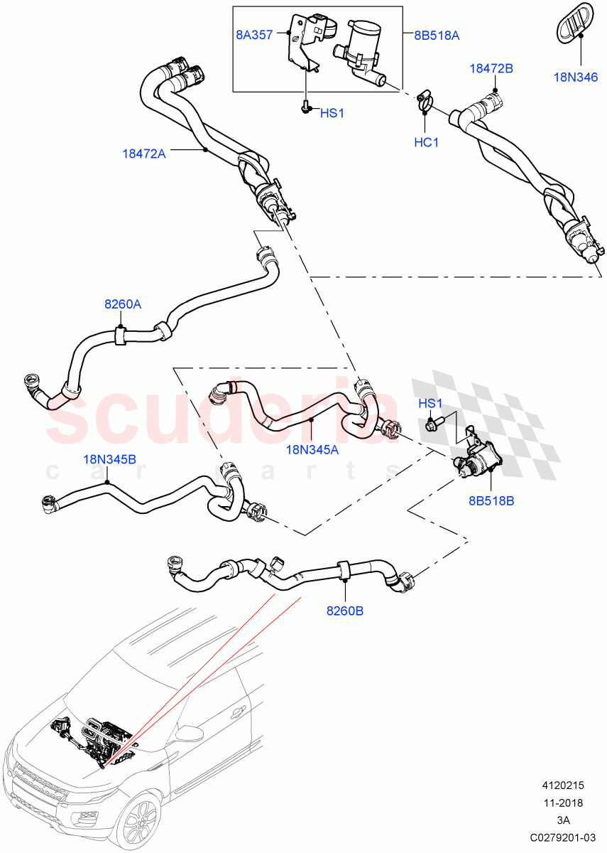 Heater Hoses(2.0L I4 High DOHC AJ200 Petrol,Halewood (UK),2.0L I4 Mid DOHC AJ200 Petrol,2.0L I4 Mid AJ200 Petrol E100)((V)FROMJH000001) of Land Rover Land Rover Discovery Sport (2015+) [2.2 Single Turbo Diesel]