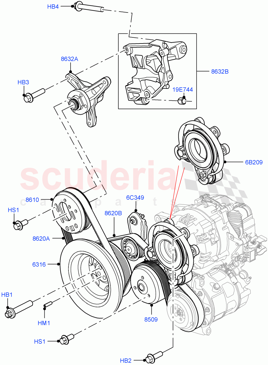Pulleys And Drive Belts (Nitra Plant Build) (3.0L AJ20P6 Petrol High) ((V) FROML2000001) of Land Rover Land Rover Defender (2020+) [3.0 I6 Turbo Petrol AJ20P6]