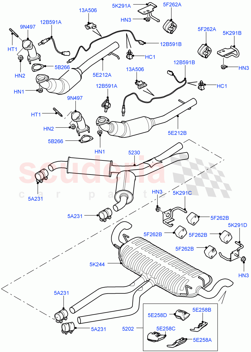 Exhaust System(5.0L OHC SGDI SC V8 Petrol - AJ133)((V)FROMAA000001) of Land Rover Land Rover Range Rover (2010-2012) [5.0 OHC SGDI SC V8 Petrol]